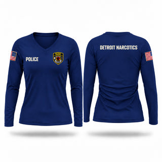 Womens Long Sleeve Vneck Shirt, Detroit narcotics, Police, Teamtime, Team time, sublimation, custom sports apparel, team uniforms, spirit wear, spiritwear, sports uniforms, custom shirts, team store, custom team store, fundraiser sports, apparel fundraiser