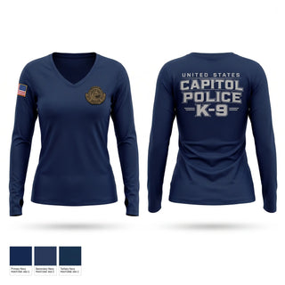 Womens Long Sleeve Vneck Shirt, United States Capitol Police K9, Police, Teamtime, Team time, sublimation, custom sports apparel, team uniforms, spirit wear, spiritwear, sports uniforms, custom shirts, team store, custom team store, fundraiser sports, apparel fundraiser