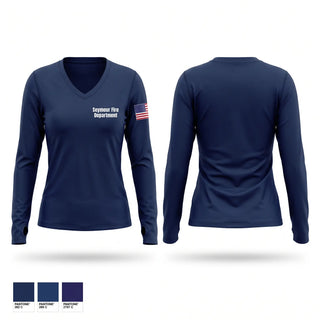 Womens Long Sleeve Vneck Shirt, Seymour Fire Department, Fire Department, Teamtime, Team time, sublimation, custom sports apparel, team uniforms, spirit wear, spiritwear, sports uniforms, custom shirts, team store, custom team store, fundraiser sports, apparel fundraiser