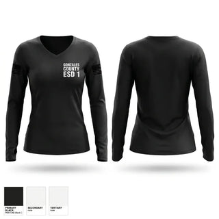 Womens Long Sleeve Vneck Shirt, Gonzales County ESD #1, EMS/EMT, Teamtime, Team time, sublimation, custom sports apparel, team uniforms, spirit wear, spiritwear, sports uniforms, custom shirts, team store, custom team store, fundraiser sports, apparel fundraiser