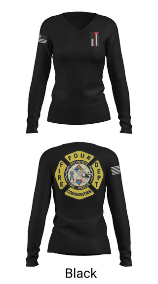 Womens Long Sleeve Vneck Shirt, Four Communities Fire Department, Fire Department, Teamtime, Team time, sublimation, custom sports apparel, team uniforms, spirit wear, spiritwear, sports uniforms, custom shirts, team store, custom team store, fundraiser sports, apparel fundraiser