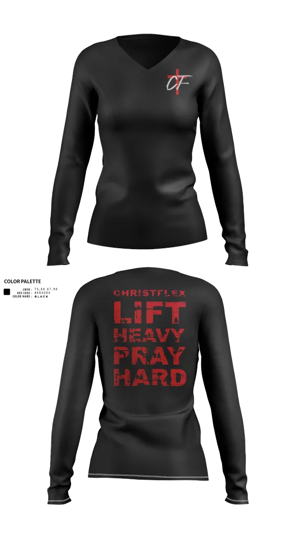 Womens Long Sleeve Vneck Shirt, CHRISTFLEX, Spirit Store, Teamtime, Team time, sublimation, custom sports apparel, team uniforms, spirit wear, spiritwear, sports uniforms, custom shirts, team store, custom team store, fundraiser sports, apparel fundraiser