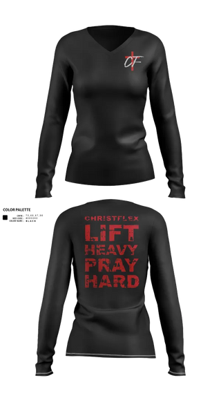Womens Long Sleeve Vneck Shirt, CHRISTFLEX, Spirit Store, Teamtime, Team time, sublimation, custom sports apparel, team uniforms, spirit wear, spiritwear, sports uniforms, custom shirts, team store, custom team store, fundraiser sports, apparel fundraiser