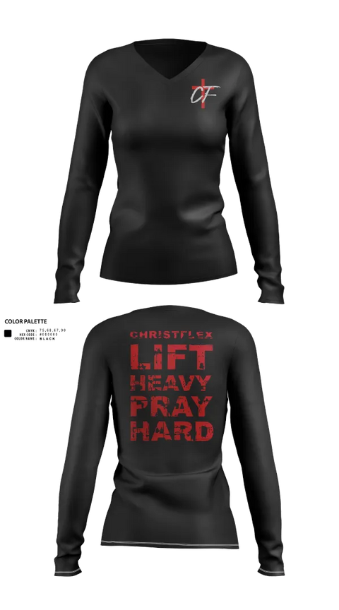 Womens Long Sleeve Vneck Shirt, CHRISTFLEX, Spirit Store, Teamtime, Team time, sublimation, custom sports apparel, team uniforms, spirit wear, spiritwear, sports uniforms, custom shirts, team store, custom team store, fundraiser sports, apparel fundraiser