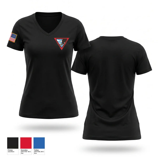 Womens Short Sleeve Vneck Shirt, HSM Weapons School Atlantic, Navy, Teamtime, Team time, sublimation, custom sports apparel, team uniforms, spirit wear, spiritwear, sports uniforms, custom shirts, team store, custom team store, fundraiser sports, apparel fundraiser