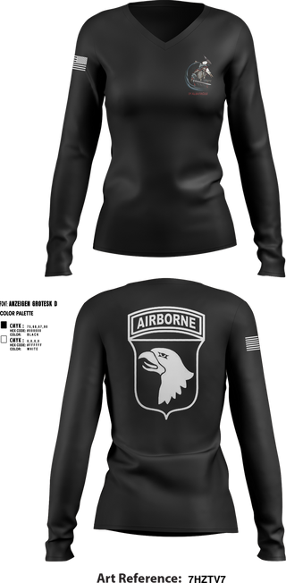 Womens Long Sleeve Vneck Shirt, 2nd Flt Platoon, B/101 Avn Regt, 101st ABN DIV, , Teamtime, Team time, sublimation, custom sports apparel, team uniforms, spirit wear, spiritwear, sports uniforms, custom shirts, team store, custom team store, fundraiser sports, apparel fundraiser
