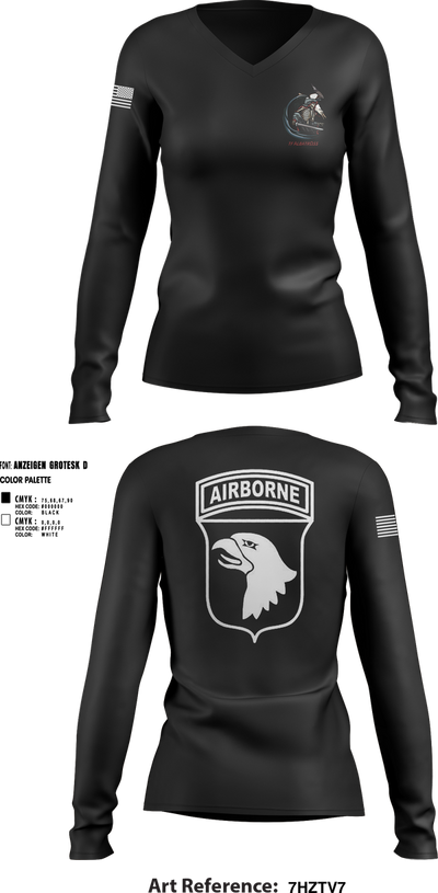2nd Flt Platoon, B/101 Avn Regt, 101st ABN DIV 10364958 Women's Long Sleeve V-neck Shirt - 2