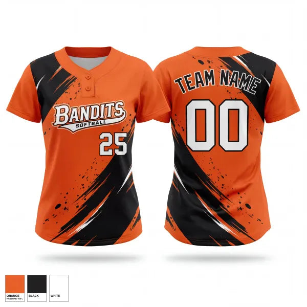 Two Button Softball Jersey, Bandits, Softball, Teamtime, Team time, sublimation, custom sports apparel, team uniforms, spirit wear, spiritwear, sports uniforms, custom shirts, team store, custom team store, fundraiser sports, apparel fundraiser