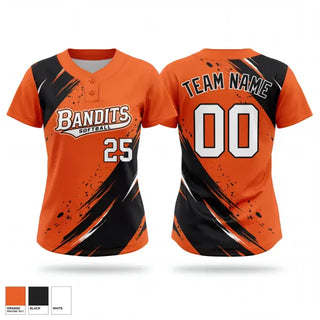 Two Button Softball Jersey, Bandits, Softball, Teamtime, Team time, sublimation, custom sports apparel, team uniforms, spirit wear, spiritwear, sports uniforms, custom shirts, team store, custom team store, fundraiser sports, apparel fundraiser