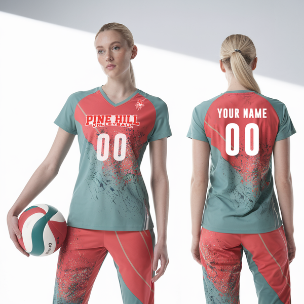 Womens Short Sleeve Vneck Shirt, Pine Hill High School Volleyball, Women's Volleyball, Teamtime, Team time, sublimation, custom sports apparel, team uniforms, spirit wear, spiritwear, sports uniforms, custom shirts, team store, custom team store, fundraiser sports, apparel fundraiser