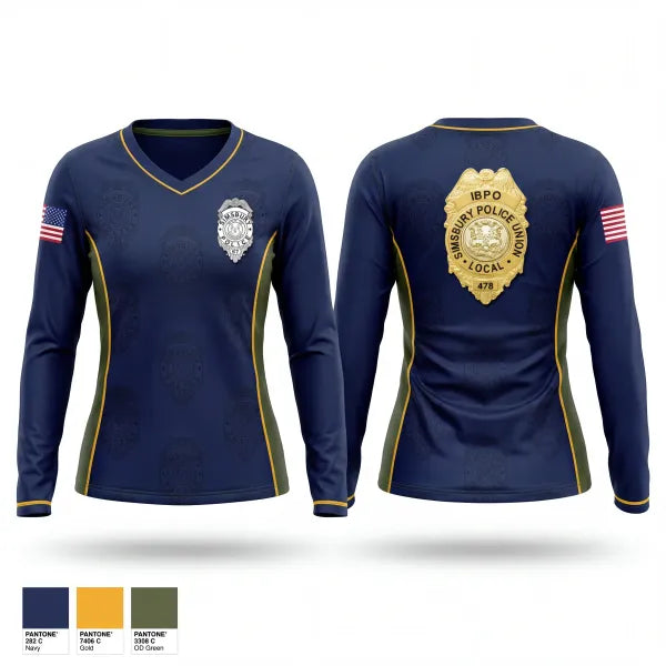 Womens Long Sleeve Vneck Shirt, Simsbury Police Department, Police, Teamtime, Team time, sublimation, custom sports apparel, team uniforms, spirit wear, spiritwear, sports uniforms, custom shirts, team store, custom team store, fundraiser sports, apparel fundraiser