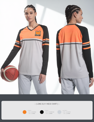 Womens Long Sleeve Vneck Shirt, Menahga Braves, Women's Basketball, Teamtime, Team time, sublimation, custom sports apparel, team uniforms, spirit wear, spiritwear, sports uniforms, custom shirts, team store, custom team store, fundraiser sports, apparel fundraiser