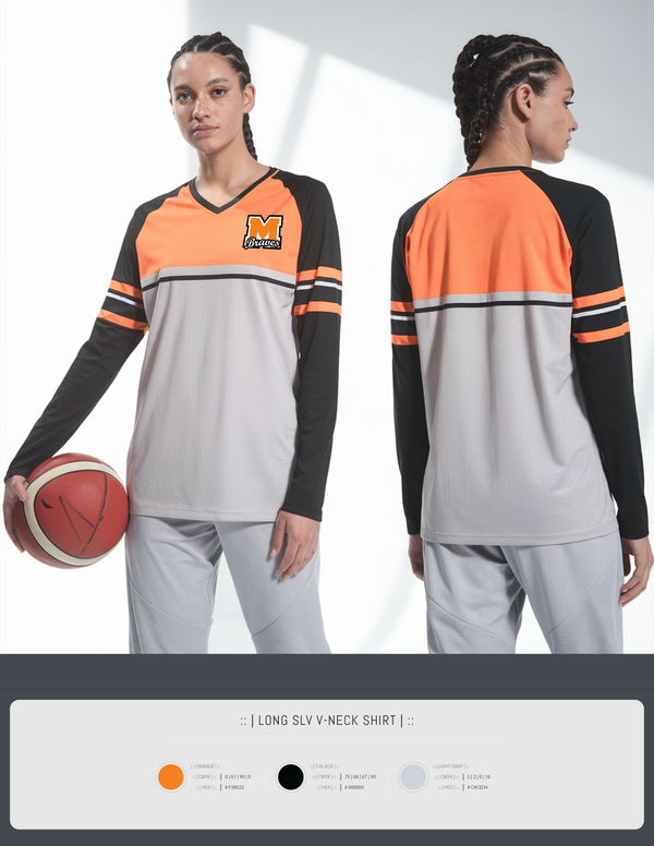 Womens Long Sleeve Vneck Shirt, Menahga Braves, Women's Basketball, Teamtime, Team time, sublimation, custom sports apparel, team uniforms, spirit wear, spiritwear, sports uniforms, custom shirts, team store, custom team store, fundraiser sports, apparel fundraiser