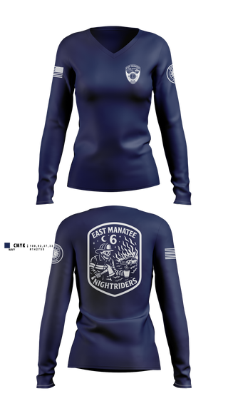 Womens Long Sleeve Vneck Shirt, East Manatee, Fire Department, Teamtime, Team time, sublimation, custom sports apparel, team uniforms, spirit wear, spiritwear, sports uniforms, custom shirts, team store, custom team store, fundraiser sports, apparel fundraiser