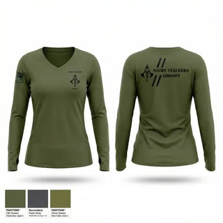 Womens Long Sleeve Vneck Shirt, Night Stalkers, Army, Teamtime, Team time, sublimation, custom sports apparel, team uniforms, spirit wear, spiritwear, sports uniforms, custom shirts, team store, custom team store, fundraiser sports, apparel fundraiser