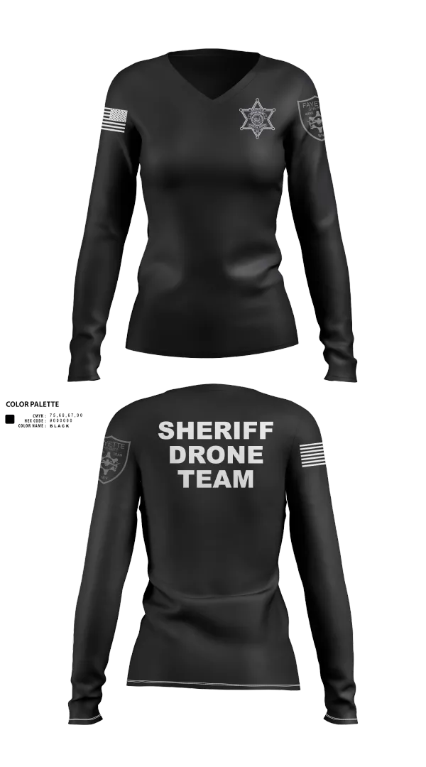 Womens Long Sleeve Vneck Shirt, Fayette County Sheriff WV, Police, Teamtime, Team time, sublimation, custom sports apparel, team uniforms, spirit wear, spiritwear, sports uniforms, custom shirts, team store, custom team store, fundraiser sports, apparel fundraiser