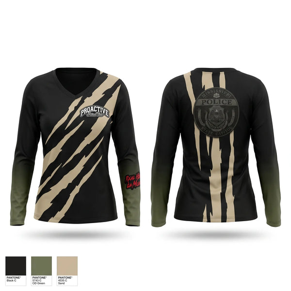 Womens Long Sleeve Vneck Shirt, Proactive Patrol Club, Police, Teamtime, Team time, sublimation, custom sports apparel, team uniforms, spirit wear, spiritwear, sports uniforms, custom shirts, team store, custom team store, fundraiser sports, apparel fundraiser