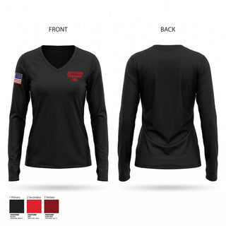 Womens Long Sleeve Vneck Shirt, JEFFERSON TOWNSHIP FIRE, Fire Department, Teamtime, Team time, sublimation, custom sports apparel, team uniforms, spirit wear, spiritwear, sports uniforms, custom shirts, team store, custom team store, fundraiser sports, apparel fundraiser