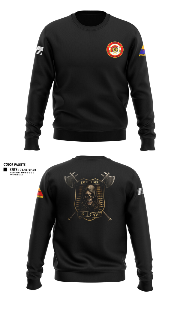 Crew Neck Sweatshirt, E Trp, 6-1 CAV, Army, Teamtime, Team time, sublimation, custom sports apparel, team uniforms, spirit wear, spiritwear, sports uniforms, custom shirts, team store, custom team store, fundraiser sports, apparel fundraiser