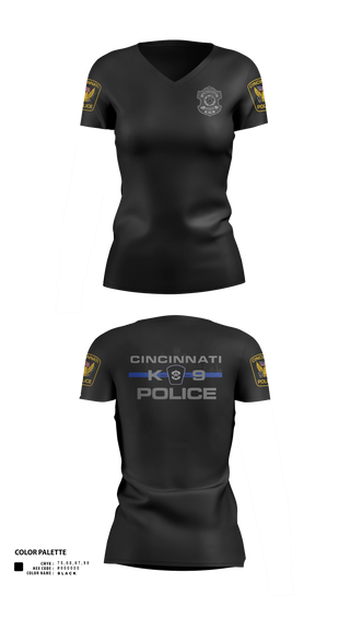 Womens Short Sleeve Vneck Shirt, Cincinnati Police Canine Unit, Police, Teamtime, Team time, sublimation, custom sports apparel, team uniforms, spirit wear, spiritwear, sports uniforms, custom shirts, team store, custom team store, fundraiser sports, apparel fundraiser