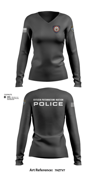 Womens Long Sleeve Vneck Shirt, Citizen Pottawatomie nation Police Department, Police, Teamtime, Team time, sublimation, custom sports apparel, team uniforms, spirit wear, spiritwear, sports uniforms, custom shirts, team store, custom team store, fundraiser sports, apparel fundraiser