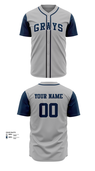 Full Button Baseball Jersey, Grays (like the old Negro League team), Baseball, Teamtime, Team time, sublimation, custom sports apparel, team uniforms, spirit wear, spiritwear, sports uniforms, custom shirts, team store, custom team store, fundraiser sports, apparel fundraiser