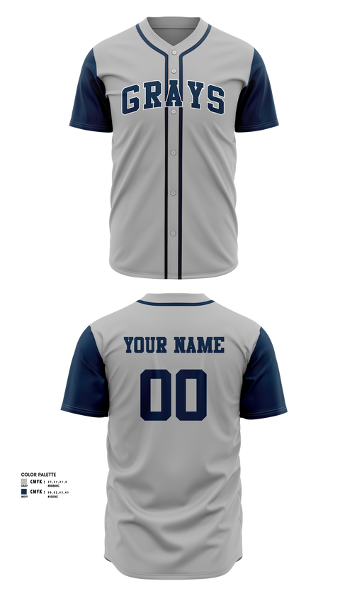Full Button Baseball Jersey, Grays (like the old Negro League team), Baseball, Teamtime, Team time, sublimation, custom sports apparel, team uniforms, spirit wear, spiritwear, sports uniforms, custom shirts, team store, custom team store, fundraiser sports, apparel fundraiser
