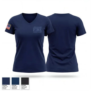 Womens Short Sleeve Vneck Shirt, JEFFERSON FIRE DEPARTMENT, Fire Department, Teamtime, Team time, sublimation, custom sports apparel, team uniforms, spirit wear, spiritwear, sports uniforms, custom shirts, team store, custom team store, fundraiser sports, apparel fundraiser