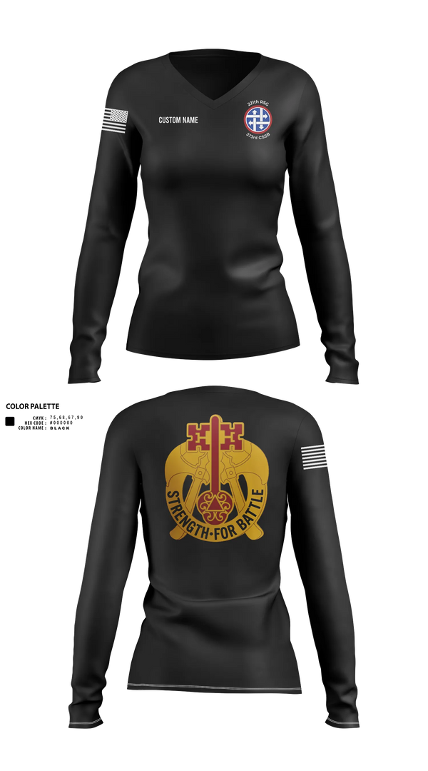 Womens Long Sleeve Vneck Shirt, 373rd CSSB, Army, Teamtime, Team time, sublimation, custom sports apparel, team uniforms, spirit wear, spiritwear, sports uniforms, custom shirts, team store, custom team store, fundraiser sports, apparel fundraiser