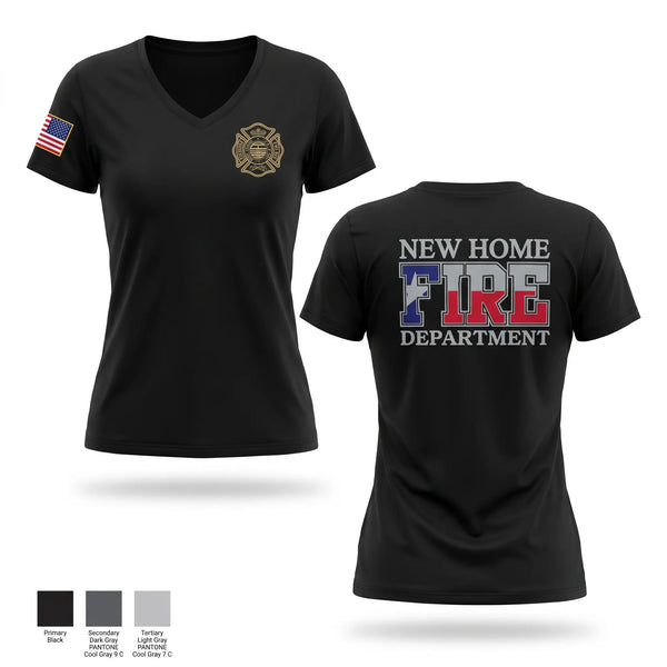 Womens Short Sleeve Vneck Shirt, New Home Volunteer Fire Department, Fire Department, Teamtime, Team time, sublimation, custom sports apparel, team uniforms, spirit wear, spiritwear, sports uniforms, custom shirts, team store, custom team store, fundraiser sports, apparel fundraiser