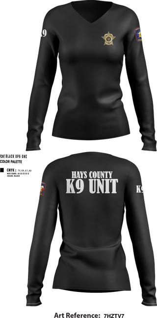 Womens Long Sleeve Vneck Shirt, Hays County Sheriff’s Office, , Teamtime, Team time, sublimation, custom sports apparel, team uniforms, spirit wear, spiritwear, sports uniforms, custom shirts, team store, custom team store, fundraiser sports, apparel fundraiser