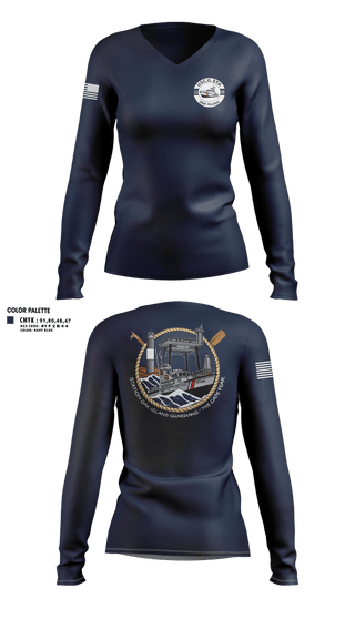 Womens Long Sleeve Vneck Shirt, CG STA OAK ISLAND, Coast Guard, Teamtime, Team time, sublimation, custom sports apparel, team uniforms, spirit wear, spiritwear, sports uniforms, custom shirts, team store, custom team store, fundraiser sports, apparel fundraiser