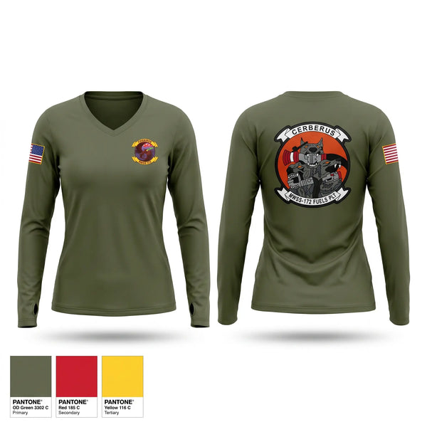 Womens Long Sleeve Vneck Shirt, MWSS-172 Fuels Platoon, Marines, Teamtime, Team time, sublimation, custom sports apparel, team uniforms, spirit wear, spiritwear, sports uniforms, custom shirts, team store, custom team store, fundraiser sports, apparel fundraiser
