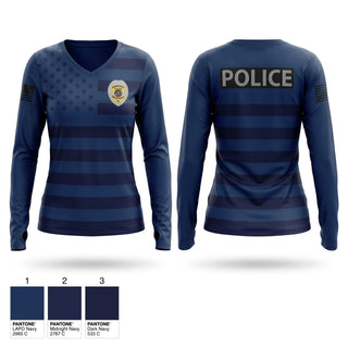 Womens Long Sleeve Vneck Shirt, Maquoketa Police Department, Police, Teamtime, Team time, sublimation, custom sports apparel, team uniforms, spirit wear, spiritwear, sports uniforms, custom shirts, team store, custom team store, fundraiser sports, apparel fundraiser