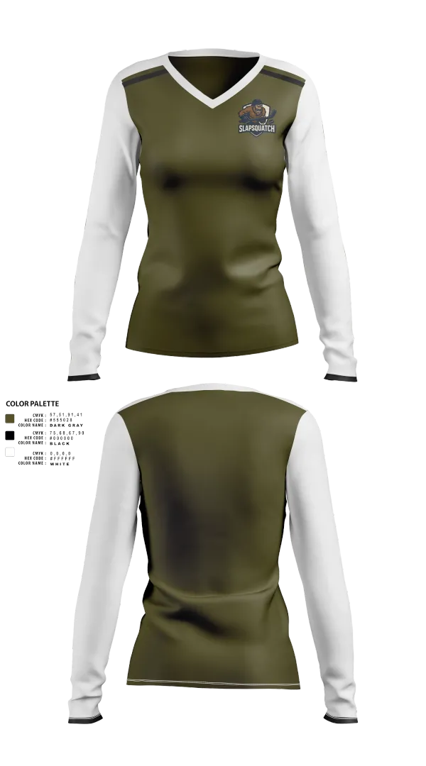 Womens Long Sleeve Vneck Shirt, Slapsquatch, Ice Hockey, Teamtime, Team time, sublimation, custom sports apparel, team uniforms, spirit wear, spiritwear, sports uniforms, custom shirts, team store, custom team store, fundraiser sports, apparel fundraiser