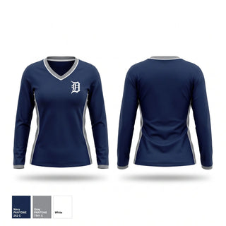 Womens Long Sleeve Vneck Shirt, Tigers, Baseball, Teamtime, Team time, sublimation, custom sports apparel, team uniforms, spirit wear, spiritwear, sports uniforms, custom shirts, team store, custom team store, fundraiser sports, apparel fundraiser