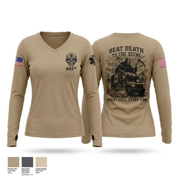 Womens Long Sleeve Vneck Shirt, 441, Army, Teamtime, Team time, sublimation, custom sports apparel, team uniforms, spirit wear, spiritwear, sports uniforms, custom shirts, team store, custom team store, fundraiser sports, apparel fundraiser