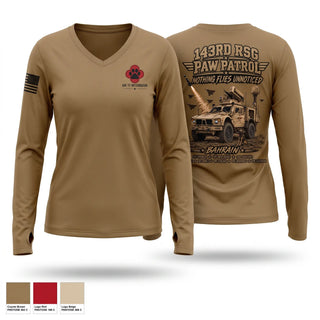 Womens Long Sleeve Vneck Shirt, 143RD Regional Support Group, Army, Teamtime, Team time, sublimation, custom sports apparel, team uniforms, spirit wear, spiritwear, sports uniforms, custom shirts, team store, custom team store, fundraiser sports, apparel fundraiser