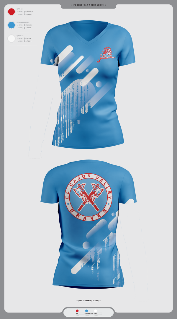 Womens Short Sleeve Vneck Shirt, El Cajon Valley High School Cheer, Cheer, Teamtime, Team time, sublimation, custom sports apparel, team uniforms, spirit wear, spiritwear, sports uniforms, custom shirts, team store, custom team store, fundraiser sports, apparel fundraiser