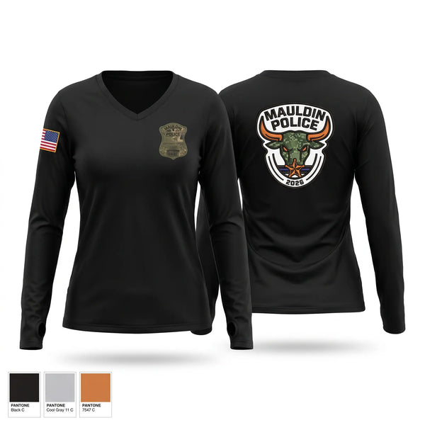 Womens Long Sleeve Vneck Shirt, Mauldin Police, Police, Teamtime, Team time, sublimation, custom sports apparel, team uniforms, spirit wear, spiritwear, sports uniforms, custom shirts, team store, custom team store, fundraiser sports, apparel fundraiser