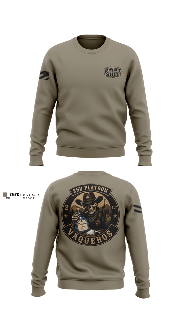 Crew Neck Sweatshirt, 2nd Platoon Vaqueros, Army, Teamtime, Team time, sublimation, custom sports apparel, team uniforms, spirit wear, spiritwear, sports uniforms, custom shirts, team store, custom team store, fundraiser sports, apparel fundraiser