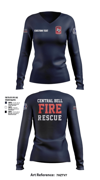 Womens Long Sleeve Vneck Shirt, Central Bell County Fire Rescue, Fire Department, Teamtime, Team time, sublimation, custom sports apparel, team uniforms, spirit wear, spiritwear, sports uniforms, custom shirts, team store, custom team store, fundraiser sports, apparel fundraiser