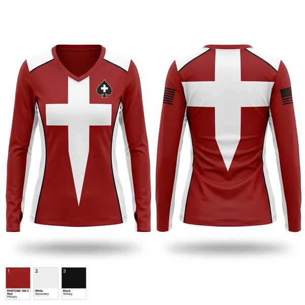 Womens Long Sleeve Vneck Shirt, ACES, EMS/EMT, Teamtime, Team time, sublimation, custom sports apparel, team uniforms, spirit wear, spiritwear, sports uniforms, custom shirts, team store, custom team store, fundraiser sports, apparel fundraiser