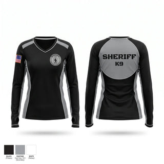 Womens Long Sleeve Vneck Shirt, SHERIFF K9 UNIT, Police, Teamtime, Team time, sublimation, custom sports apparel, team uniforms, spirit wear, spiritwear, sports uniforms, custom shirts, team store, custom team store, fundraiser sports, apparel fundraiser