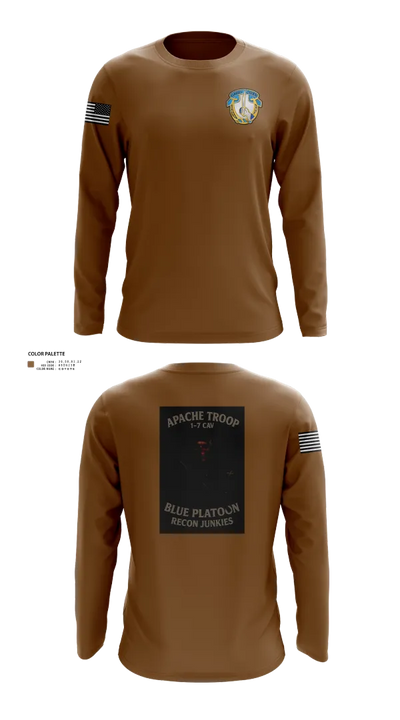1-7 Cavlary Division Apache Troop Blue Platoon Recon Junkies Long Sleeve Performance Shirt 23