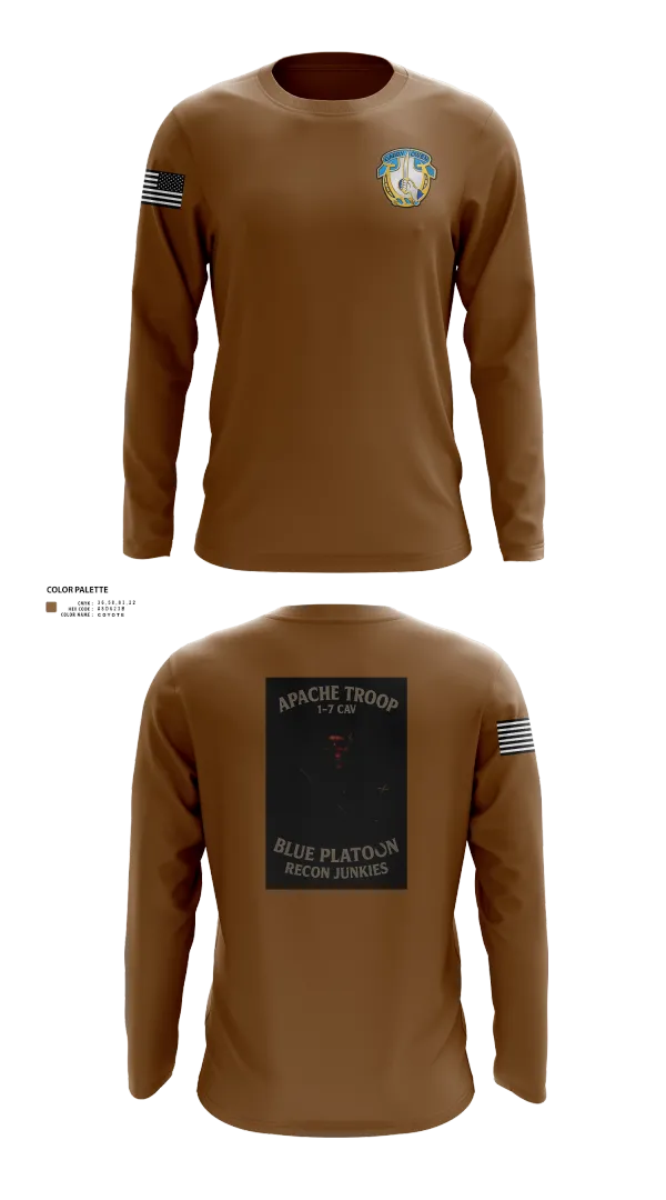 Long Sleeve Performance Shirt, 1-7 Cavlary Division Apache Troop Blue Platoon Recon Junkies, Army, Teamtime, Team time, sublimation, custom sports apparel, team uniforms, spirit wear, spiritwear, sports uniforms, custom shirts, team store, custom team store, fundraiser sports, apparel fundraiser