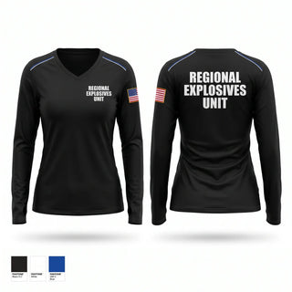 Womens Long Sleeve Vneck Shirt, Regional Explosives Unit, Police, Teamtime, Team time, sublimation, custom sports apparel, team uniforms, spirit wear, spiritwear, sports uniforms, custom shirts, team store, custom team store, fundraiser sports, apparel fundraiser