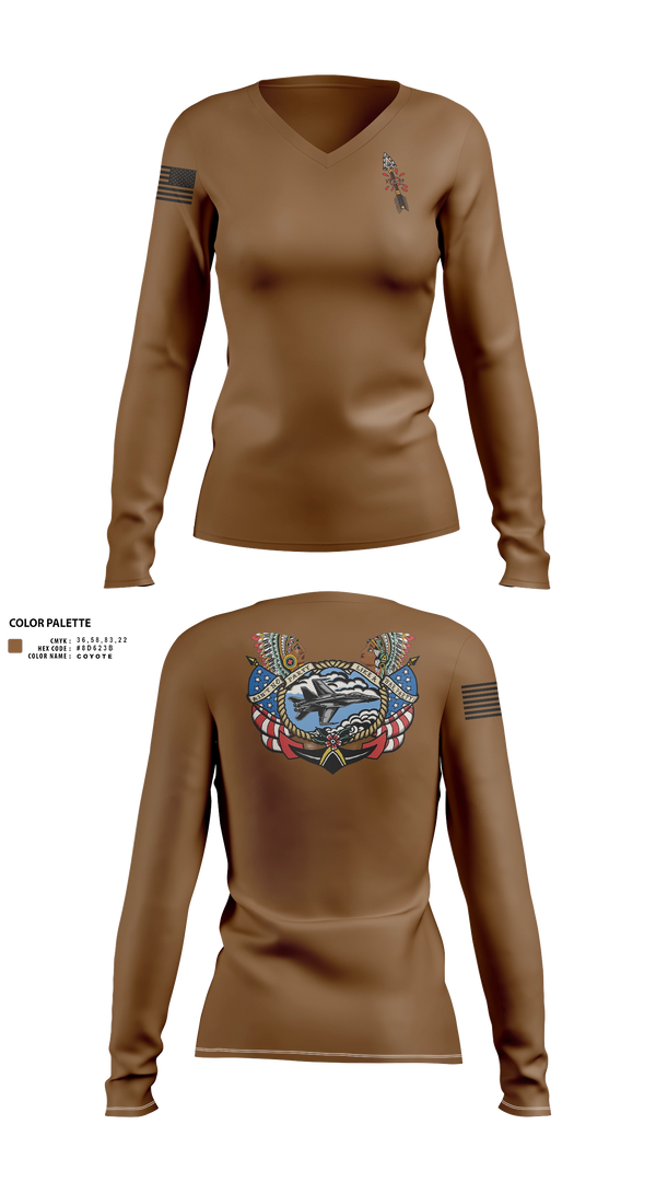 Womens Long Sleeve Vneck Shirt, VFA-87 FCPOA, Navy, Teamtime, Team time, sublimation, custom sports apparel, team uniforms, spirit wear, spiritwear, sports uniforms, custom shirts, team store, custom team store, fundraiser sports, apparel fundraiser