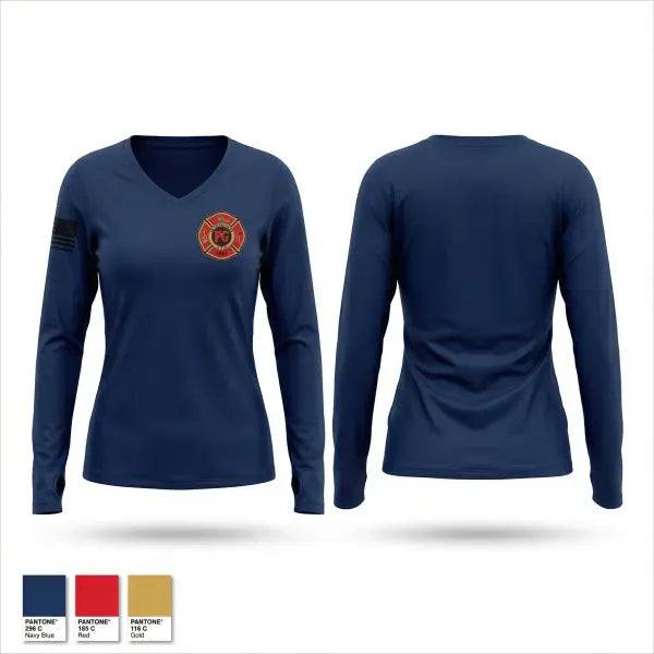 Womens Long Sleeve Vneck Shirt, Pleasant Grove VFD, Fire Department, Teamtime, Team time, sublimation, custom sports apparel, team uniforms, spirit wear, spiritwear, sports uniforms, custom shirts, team store, custom team store, fundraiser sports, apparel fundraiser