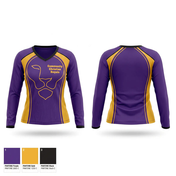 Womens Long Sleeve Vneck Shirt, Community Christian Royals, Baseball, Teamtime, Team time, sublimation, custom sports apparel, team uniforms, spirit wear, spiritwear, sports uniforms, custom shirts, team store, custom team store, fundraiser sports, apparel fundraiser